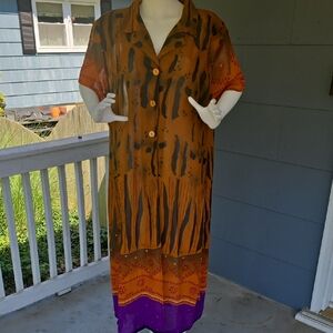 Floor Length Animal Print Button Down Sheer Top/Cover Up